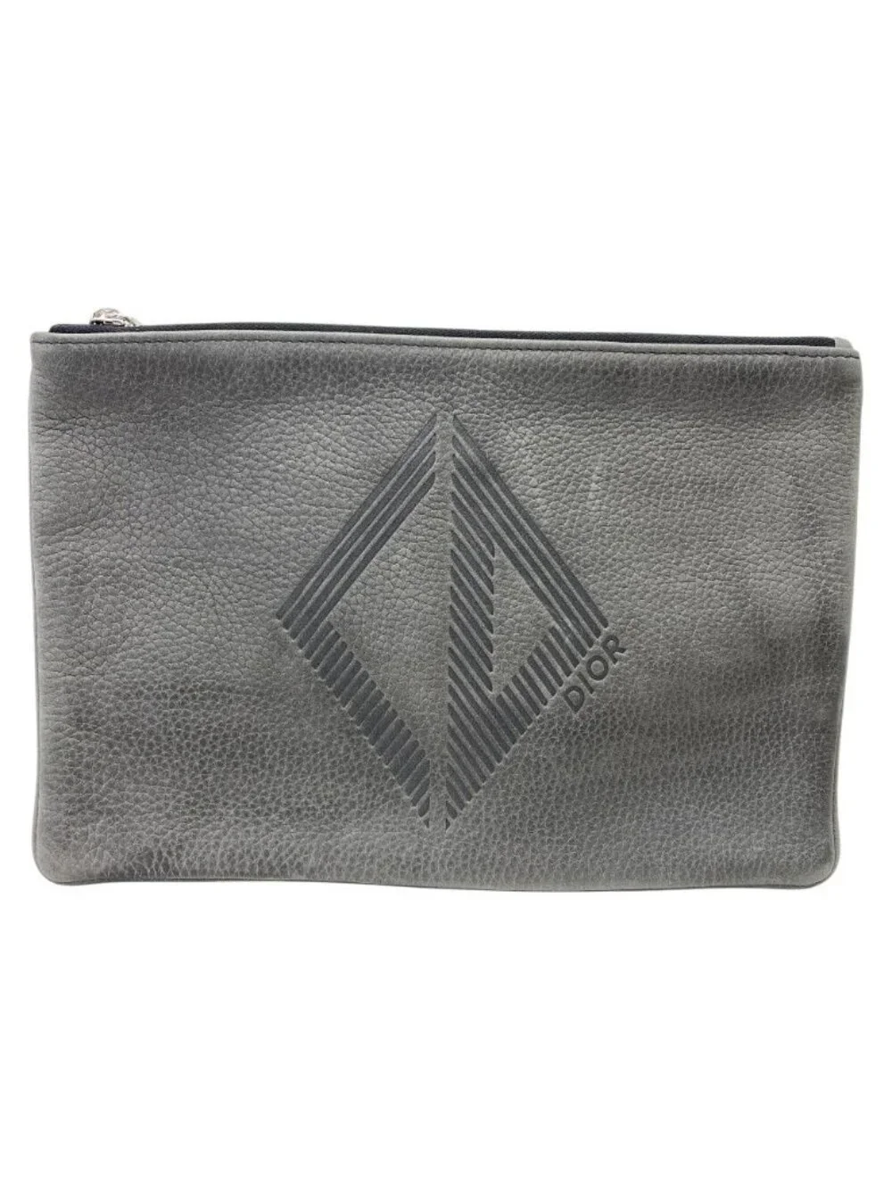 Dior Pouch Clutch Leather Gray Lightweight Capacity Crossbody